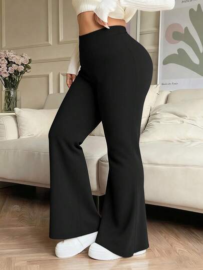 1 pieza Pantalones de yoga acampanados para mujer de talla grande, pantalones acampanados de cintura alta adelgazantes, leggings casuales ajustados y de moda
