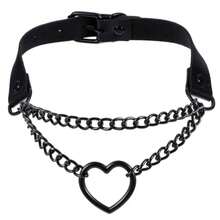 Choker Collar For Women Adjustable Heart Shape Goth Necklaces Black Leather Choker Necklace 80s Rave Punk Necklace For Halloween Cospaly Goth Accessories - 如圖 - 查看 1