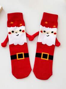 半双男士舒适休闲时尚圣诞袜，印有圣诞树和圣诞老人图案，中筒长度 - 彩色 - 查看 4