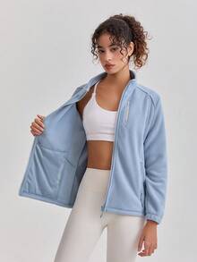 Women's Outdoor Fleece Jacket, Warm, Breathable, Stand Collar, Slim Fit, Suitable For Spring And Autumn, Hiking, Sports Winter - Dusty Blue - View 12