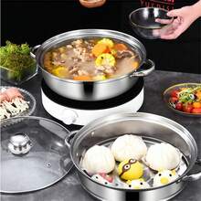 1pc 28cm Chinese Style Thickened Stainless Steel Soup Pot, Non-Stick Pot, Suitable For Cooking, Steaming, Hotpot, Induction Cooker, Gift Box - Silver - View 8