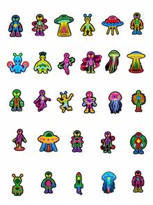 56 Buah Stiker Neon Alien, Stiker Vinyl Estetik untuk Scrapbooking, Buku Harian, Laptop, Bemper Mobil, Skateboard, Botol Minum, Komputer, Ponsel, Kartun, Helm, Stiker dan Decal Mobil - MultiWarna - View 5
