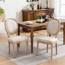 French-Style Dining Chair, Solid Wood Frame With Antique Finish, Linen Fabric Back – Set Of 2, Beige, Reference DE1845BG. Detailed Explanation Of Adaptations. - Beige + Linen - View 12