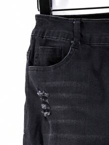Boys' Ripped Pocket Zipper Casual Straight Leg Jeans - Black - View 5