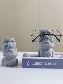 1pc Creative Stone Statue Eyeglasses Holder, Eyewear Store Decor, Office Desk Accessory, Gift, Eyeglasses Stand - Moai Character Glasses Frame - View 7