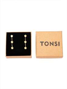 TONSI 1 Pair 18K Gold Plated Stainless Steel 5-Leaf Flower, 5-Leaf Clover Tassel Earrings, Floral Earrings, Elegant Fashion Jewelry Suitable For Women's Daily, Commute, Festivals, Parties. Great Gift For Friends, Mothers, Lovers, Jewelry Box, Christmas Gift - Gold - View 8