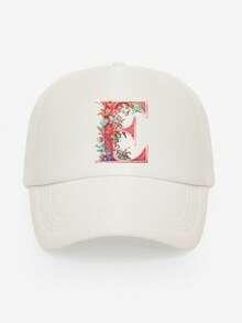 1pc Unisex Butterfly & Flower Letter Print Breathable Mesh Cap, Choose From 26 Letters, Fashionable Lightweight Sun Protection Hat For Spring/Summer Outdoor Daily Use, Suitable As Gift - White - View 5