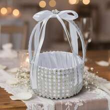 Cesta de flores para niña de la boda con decoración de diamantes de imitación, cesta de boda para una noche romántica, decoraciones para fiesta nupcial - plata - Ver 5