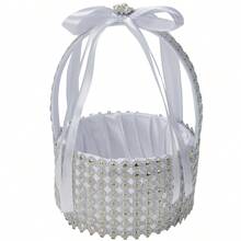 Cesta de flores para niña de la boda con decoración de diamantes de imitación, cesta de boda para una noche romántica, decoraciones para fiesta nupcial - plata - Ver 6