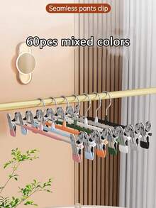 60个/20个/10个/5个装重型裤架，带防滑夹 - 节省空间的衣柜收纳架，涂层裤夹，裙子夹，不锈钢晾衣架，非常适合浴室、卧室、衣柜和宿舍使用 - 多色 - 查看 22