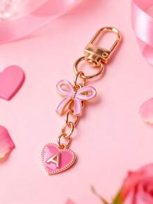 26pcs Letter Keychain Set, Enamel Keyring With Fashionable Pink Bow And Heart-Shaped Letters | Perfect Choice For Stylish Girls, Ideal Small Gift For Birthday And Holidays, Valentine's Day Gift For Girlfriend, Personalized Letter Keychain - Multicolor - View 4