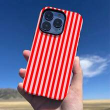 Funda protectora de teléfono a rayas rojas y blancas de doble capa con acabado brillante, compatible con iPhone 17, 17 Pro Max, 17 Pro, 17 Air, 16, 16 E, 16 Pro Max, 15, 15 Plus, 15 Pro Max, 15 Pro, 14, 14 Pro, 14 Pro Max, 14 Plus, 13, 13 Pro Max, 13 Pro, 11, 12, 12 Pro, 12 Pro Max, XS, 8 Plus, 7 y talla grande - Rojo - Ver 2