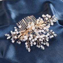 1 buc pieptene de păr auriu țesut manual, ținută versatilă, accesoriu elegant de nuntă cu perle artificiale, accesoriu de coafură pentru petrecere pentru femei, accesorii de Ziua Îndrăgostiților