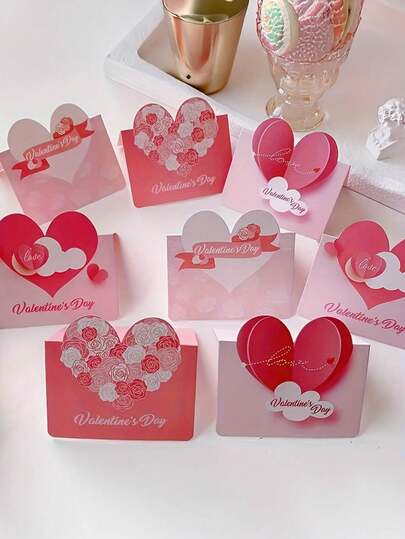 12pcs Heart Handwritten Greeting Card High-End Blank Blessing Card, Birthday Flower Shop Thanksgiving Wedding Couple Gift Card Postcard Small Paper Card, Valentine's Day Greeting Card, Couple Keepsake, Wedding Stationery, Romantic Design, Elegant