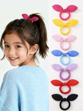 8/25/60pcs New Solid Color Rabbit Ear Thumb Hair Scrunchies, Sweet & Cute Hair Accessories For Girls, High Elastic Hair Ties, Versatile Daily Casual Hair Decorations
