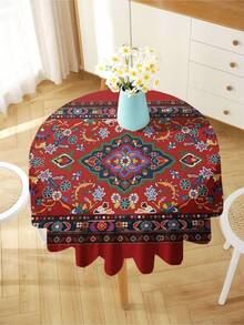 1件几何系列波西米亚图案印花桌布，现代涤纶长方形/圆形防水桌布，数码印花，适用于客厅、户外餐桌、小型圆桌 - 彩色 - 查看 4
