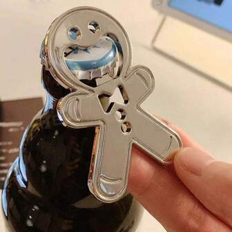 1个创意姜饼人开瓶器多功能钥匙扣，不锈钢汽水啤酒葡萄酒开瓶器，适合派对、圣诞节