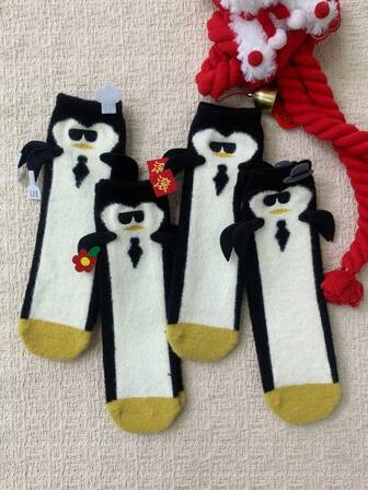 1/4 par de calcetines de lana con diseño de pingüino elegante y divertido, estilo de dibujos animados