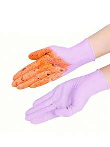 100/50/4pcs Disposable Purple Nitrile Gloves, Powder-Free, Latex-Free, Waterproof, Suitable For Household Cleaning, Hairdressing, Beauty Salon, Etc. Waterproof, Anti-Static, Latex-Free, Open-Finger Design (Bagged To Prevent Damage) - Purple - View 7
