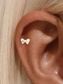 1pc 925 Sterling Silver Flat Bowknot Earrings, Low Allergy Screw Back Earrings, Petite & Delicate, Suitable For Cartilage, Helix And Sensitive Ears