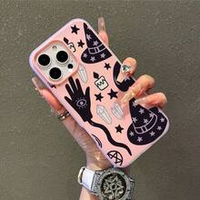 Witchcraft Phone Case,Occult Style,For Compatible With Iphone17/17pro/17promax/17Air/Iphone16/16pro/16plus/16promax/15/15promax/15pro/11/12/13/14promax/12mini/13mini/11pro/11promax/12pro/12promax/13pro/13promax/14pro/14promax,Crystals,Stars,Candle,Occult Symbols Gift,Magic Art Design Present For Family,Spiritual Elements Gift - Màu Hồng baby - Xem 4