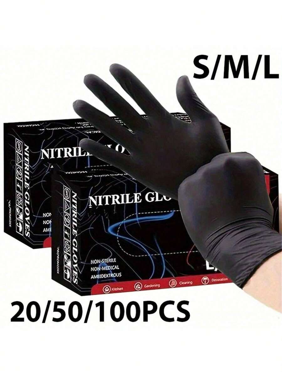 2/20/50/100pcs, Disposable Nitrile Gloves,Durable Household Cleaning Gloves, Waterproof Gloves Suitable For Kitchens Cleaning, Tattoo, Hair Dyeing, Pet, Beauty Salons, Cleaning Supplies, Household Gadgets(No Box) - Black - View 1