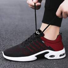 Men's Lightweight Athletic Shoes: Breathable Air Cushion Running Sneakers With Non-Slip Sole & Lace-Up Closure | Durable Abrasion-Resistant Gym Shoes For Jogging, Workouts & Fitness Training | Comfortable Walking Shoes For Active Men.Men Sneakers,Tenis Hombre,Red Sneakers.Running Sneakers. - Đỏ - Xem 3
