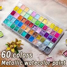 60 Color Paint Set 60 Color Metallic Watercolor Paint Set With 1 Water Pen High Solid Portable Lightweight Starry Tone Ideal For Artists Professionals Painting Drawing DIY Craft Holiday Gift - 60 Colors + 1 Ballpoint Pen - View 5