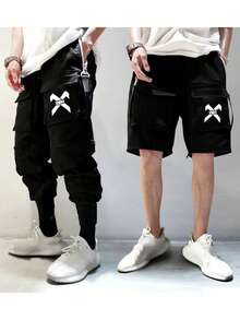 Men Street Utility Loose Waist Detachable Multipurpose Drawstring Pants, Cargo Pants, Fall - Black - View 6