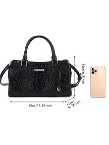 WOLFDIARY Elegant Crocodile-Embossed Handbag - Opulent Gradient Vintage Style - Spacious Women's Purse With Durable Top Handle - Ideal For Everyday Elegance And Professional Chic - 黑色 - 查看 6