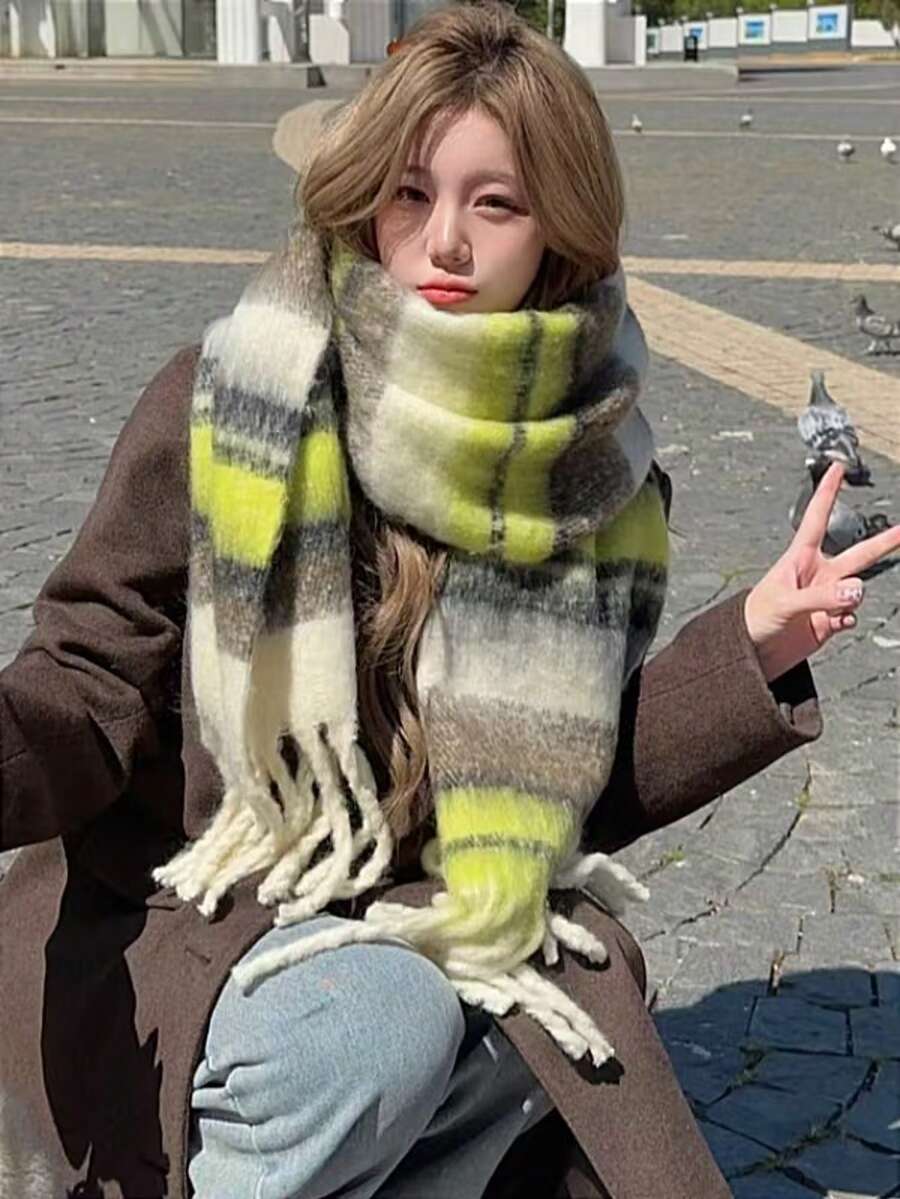 1条优雅女士针织流苏围巾 - 舒适、防风、保暖，适合秋冬季节 | 理想的节日礼物 - 彩色 - 查看 1