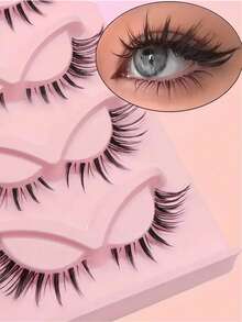 LIMEIKAI 5 Paar D-gekräuselte rosa Katzenaugen-Wimpern, lange Wimpern im Katzenaugen-Make-up-Stil, schlanke Wimpern, wiederverwendbar - Katzenaugen Wimpern - Übersicht 7