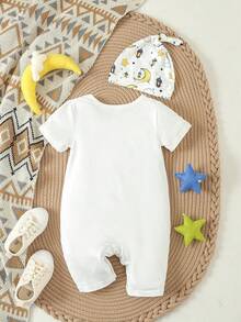 Infant Boys' Cute Ramadan Crescent Moon Lantern Print Hooded Romper, Spring/Summer - White - View 2