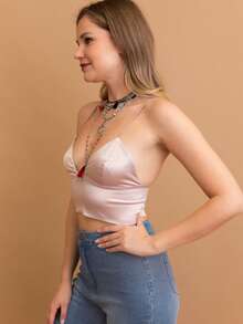 Satin Glow Longline Bralette – Effortless Elegance - 臉紅 - 查看 2
