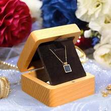 Beech Wood Square Necklace Case Holder Box Necklace Gift Box For Her Small Pendant Box Jewelry Gift Boxes For Necklaces Men Women Necklaces Gift Box ,Cajitas Para Joyeria(Black Black Velvet Lined) ﻿,Beechwood - 山毛櫸木 - 查看 4