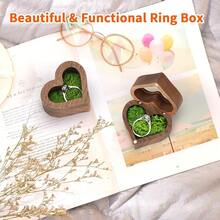 LETURE Wood Ring Display Box With Transparent Cover Single Slot 2 Slot, Heart Shaped Person.Alized Wooden Jewelry Box For Proposal Engagement Wedding Ceremony Anniversary (With Moss),WithMoss - 含苔蘚 - 查看 7