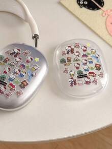 Sanrio 1 par de Funda protectora de silicona para auriculares compatibles con la serie KT Cat de Apple Max, con diseño de patrón de corazón de niña de dibujos animados, funda protectora de auriculares Bluetooth, carcasa suave transparente (auriculares no incluidos) - transparente - Ver 4