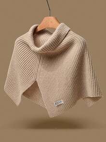 一件纯色针织女士披肩围巾，高领不规则套头毛衣斗篷披肩，冬季保暖，为肩颈提供温暖，防寒披肩，礼品之选。 - 款式1 - 查看 9