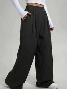 1件装女士加大码纯色阔腿裤，百搭时尚休闲，适合日常通勤穿着。 - 黑色 - 查看 4
