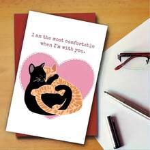 1pc Cute Cat In Tuxedo Heart Greeting Card, Funny Birthday, Anniversary, Valentine's Day, Wedding, Engagement Card With Envelope, "I Love You More Than A Cat", High-Quality Card With Envelope (12x17cm)/(4.72x6.7in) - Multicolor - View 3