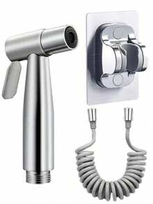 3件套不锈钢高压手持喷枪，便携式马桶冲洗器，多功能浴室清洁喷枪套装，含软管和支架。方便清洁马桶，打造洁净整洁的浴室环境。适用于浴室清洁、个人卫生和冲厕。是现代浴室的时尚配件，也是理想的节日礼物。 - 銀色 - 查看 12