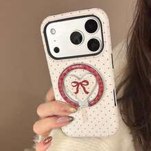 GUCADI 1pc Magnetic Solid White & Black Dot + Black & White Pearl Bow Magnetic Phone Holder Compatible With IPhone 16, 17 Pro Max, 14, Artistic, Fashionable, Personalized, Girly, Creative, Geometric, Minimalist, Niche