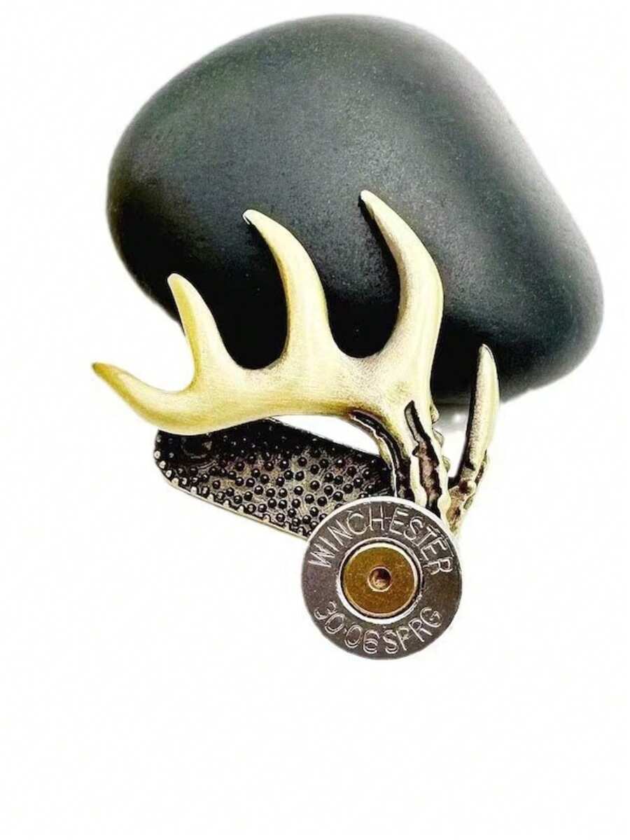 1pc Durable Alloy Antler Hat Clip For Hunting & Outdoor Adventures - Adjustable Deer Head Design With Golden Accents, Perfect Gift For Fathers And Hunters