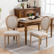 French-Style Dining Chair, Solid Wood Frame With Antique Finish, Linen Fabric Back – Set Of 2, Beige, Reference DE1845BG. Detailed Explanation Of Adaptations. - Beige + Linen - View 3