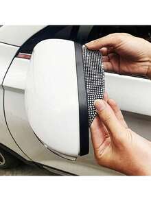 2 piezas Viseras de lluvia para espejos retrovisores con incrustaciones de rhinestone | Protector de lluvia universal ensanchado y ampliado, accesorio decorativo de lujo para automóviles.