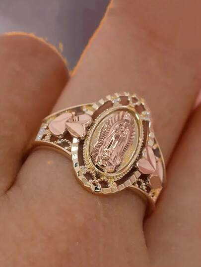 1pc Luxurious Exquisitely Carved Religious Virgin Mary Ring Retro And Fashionable Accessories For Men And Women