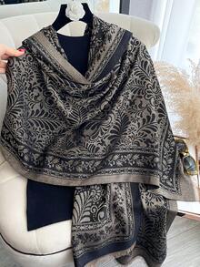 1 Stück eleganter Schal mit Blumenmuster, Jacquard-Gewebe mit Goldfaden, vielseitig einsetzbar als Damen Klimaanlage Umhang, Frühling/Herbst Oberbekleidung, geeignet für tägliches Styling und Outdoor-Verwendung - Verschiedenfarbig - Übersicht 3