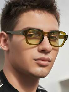 1 Pair Men's Olive Green Square PC Frame Personality Rivet Casual Fashionable Street Style Fashion Glasses - Olive Green - View 1