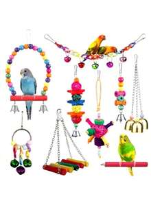 Combination Parrot Toys Set Swing Chewing Training Toys Small Parrot Hanging Hammock Ladder Bell Perch Accessories Color Random - Multicolor - View 23