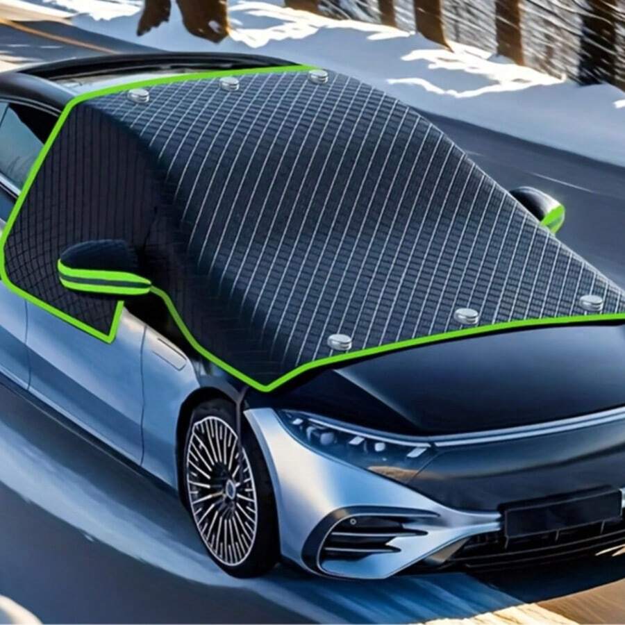 1pc Car Windshield Snow Cover, Thick & Long Sunshade Frost Guard, Winter Windshield Snow Shade, Car Sun Visor, Magnetic Snow Shade (Random Color For Car Ears)